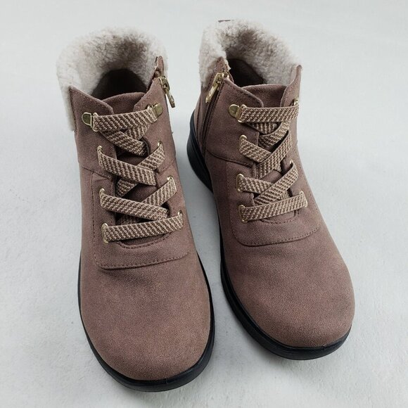 Bzees Generation Ankle Bootie Womens 9 Tan Side Zip Cozy Faux Fur Lined Comfort - Picture 6 of 13